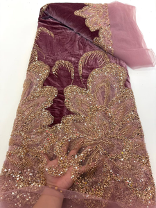 Tessuto in Pizzo NI.AI con Perline e Paillettes, Rete in Velluto Nigeriano <span class=keywords><strong>per</strong></span> <span class=keywords><strong>Abiti</strong></span> <span class=keywords><strong>da</strong></span> Cerimonia e Matrimonio - Product Image 5