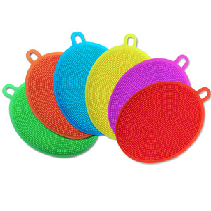 Silicone Dishwashing <b>Brush</b> <b>Round</b> Thickened Kitchen Cloth Coaster Set For Dish Cleaning - Product Image 2