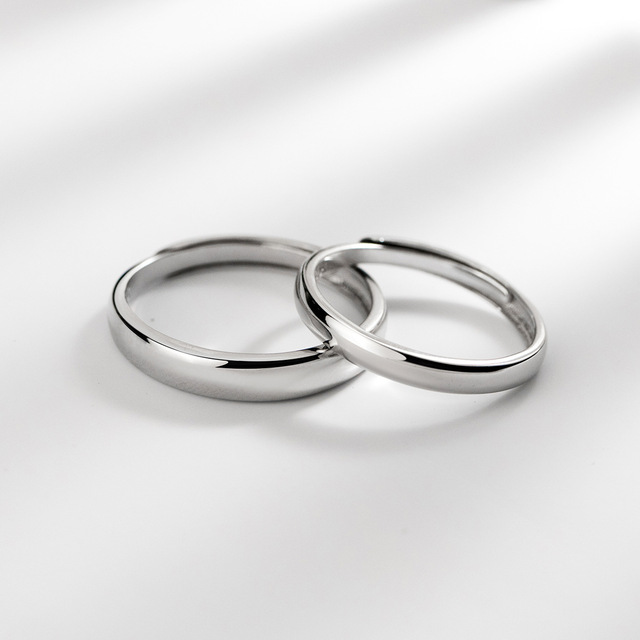 Classic Minimalist 925 Sterling Silver Lustrous Round Couple Ring Free Engraved Man Woman Engagement Ring