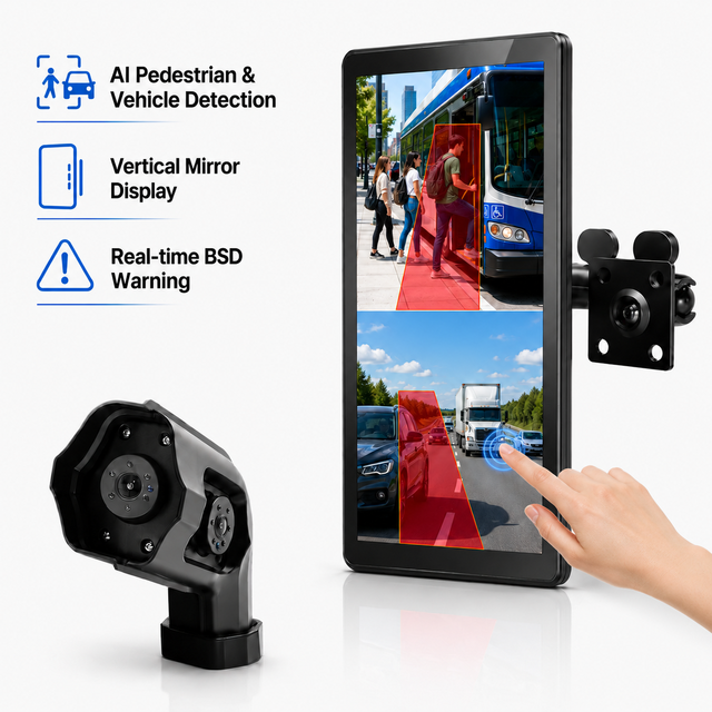 Universal A-Pillar10.36 Inch Electronic Side Mirror Monitor AI Collision Warning System 1080P HD BSD Camera for Semi Trailer Bus