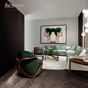 كرسي بذراعين بتصميم Wabi-sabi إيطالي عصري لغرفة المعيشة، كرسي مميز فاخر باللون البيج من خشب الجوز والقماش - Product Image 5