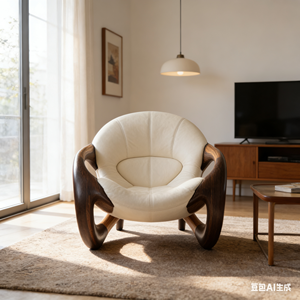 Fauteuil d'appoint incurvé de luxe <span class=keywords><strong>moderne</strong></span> - Revêtement en cuir de qualité supérieure avec structure en bois de noyer massif - Product Image 5