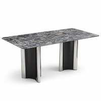 Table à manger de luxe en verre microcristallin bleu, table de conférence rectangulaire moderne pour villa, salle à manger, hôtel