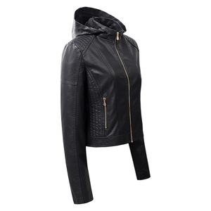 Ventes de liquidation - Veste d'hiver pour femmes en cuir PU doublée de polaire épaisse et chaude, longue, décontractée, coupe-vent, avec capuche, vente en gros - Product Image 5