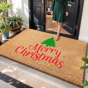 Paillasson de Noël Cangming en imitation fibre de coco, lavable, antidérapant, pour porte d'entrée, avec motif Joyeux Noël - Product Image 1