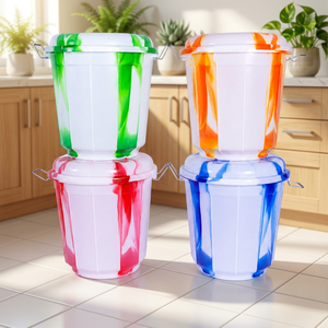 Seau en plastique PP de 25 L avec couvercle, design marbré blanc et rouge, récipient de stockage alimentaire pour la cuisine, fabriqué en Inde - Product Image 3