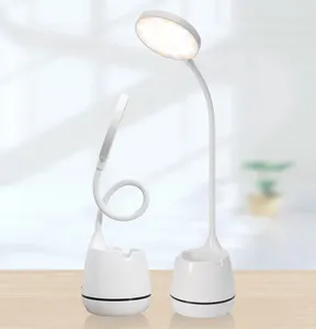 Lampu Meja Led Sentuh Pintar, Lampu Pelindung Mata Fleksibel Dapat Diatur dengan Pena dan Pemegang Ponsel