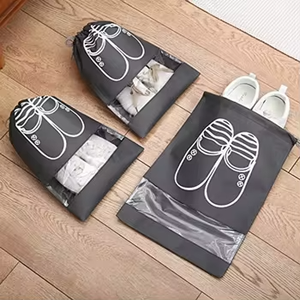 Custom Fashionable Reusable Travel Shoes Storage Drawstring Dust <b>Bag</b> with <b>Clear</b> Window Portable Non-Woven <b>Bag</b> - Product Image 4