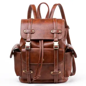 Vintage deri sırt çantası kadın moda İpli sırt çantası okul seyahat çantası genç kızlar için mochilas sırt çantası