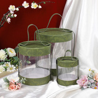 Boîte de transport ronde transparente en PVC, boîte de cEmpty verte, snacks, emballage seau, boîte cadeau de fleur