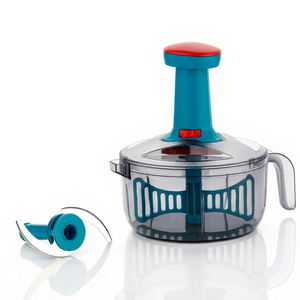 Picadora Manual de Alimentos con Recipiente Transparente, Mango Azul y Rojo, Cuchillas Portátiles de Acero Inoxidable, Apta para Lavavajillas, para Ajo - Product Image 1