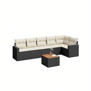 Ensemble de canapés d'extérieur en rotin noir et crème avec coussins en mousse haute densité pour la décoration de jardin, design contemporain - Product Image 1