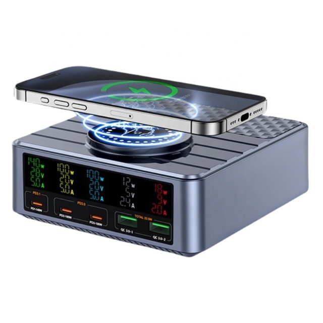 240W GaN PD3.1 Fast Wireless Charging Desktop Charger with 3C2A QC3.0 Ports for Phones & Laptops