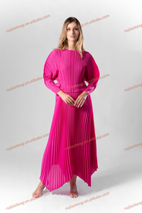 Miyake femmes plissé ceinture manches longue Robe bleu vert rouge rose grande taille Maxi <span class=keywords><strong>jupe</strong></span> Robe Vestido De Mujer Verano Robe modeste - Product Image 3