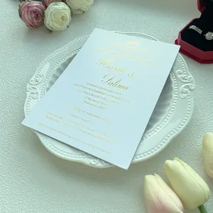 Cartão de convite durável personalizado para casamento, folha dourada, acrílico, cartões de casamento com envelope