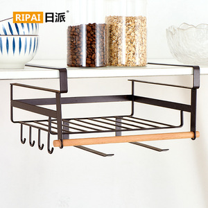 Ripai <b>Kitchen</b> <b>Storage</b> Rack 2 Tier White With Wooden Rod For Cabinet Under Wall Organization - Product Image 2