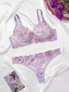 طقم ملابس داخلية نسائية مكون من قطعتين بتصميم جديد لعام 2026، مزين بالتطريز الزهري على شبكة شفافة مثيرة وخفيفة - Product Image 5