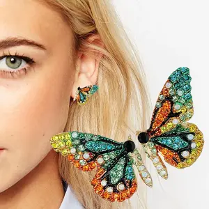 Fashion 925 Perak Post Small Hewan Serangga Berlian Imitasi Kupu-kupu Anting-Anting Kristal Berwarna-warni Kupu-kupu Anting-Anting Anting-Anting