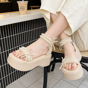 Impresionantes Sandalias de Plataforma con Perlas Estilo Hada para Mujer, Verano 2026, Nuevas Sandalias de Playa de Estilo Francés con Plataforma Alta para Vestidos - Product Image 1