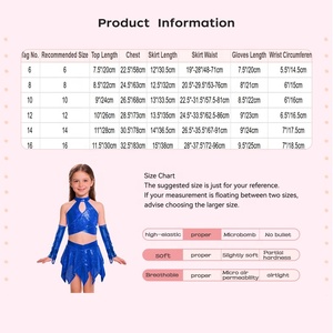 Traje de competición de baile de salón y jazz para niñas de 6 a 16 años, conjunto metálico con top corto, falda y guantes. - Product Image 6