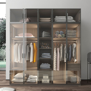Muebles de dormitorio modernos, vestidor con puerta de vidrio de madera de melamina ligera para almacenamiento de ropa en el hogar, aplicación de comedor - Product Image 2