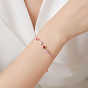 Bracelet en argent sterling S925, série rose et violette, zircon, chaîne en or rose pour femmes, version cuivre personnalisable - Product Image 2