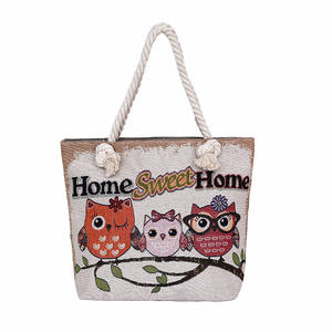 新しいフクロウプリント女性キャンバスサマービーチトートバッグハンドバッグロープハンドル付き - Product Image 2