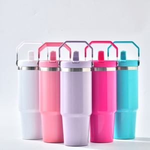 Focus for USA Warehouse Stock Stainless Steel Sublimation Matte <b>Macaron</b> Colors Handgrip Flip Straw Tumbler Lid Outdoor Sports - Product Image 6