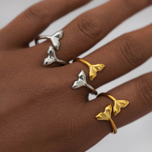 2026 18K Gold Plated Stainless Steel Whale Tail <b>Rings</b> for Women Adjustable Mermaid Fish Tail <b>Open</b> <b>Ring</b> Beach Jewelry - Product Image 4