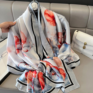 Fashion Elegant 180*85cm Polyester Silk Printed Scarf Custom Design Ladies Flower Pattern Silk Shawls for Muslim Women <strong>Kaftans</strong> - Product Image 3