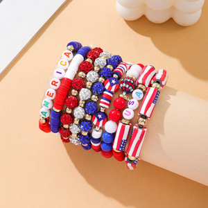 Usa Independence Day Bracelet <b>Set</b> Polymer <b>Clay</b> Beaded Jewelry Women Unisex Fashion Jewelry <b>Sets</b> - Product Image 2