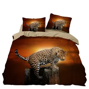 套装自然生活动物3D豹纹床上用品被子枕套豪华家居落船羽绒被被套套装