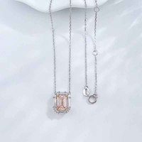 Collier pendentif en or 18 carats avec émeraude de laboratoire taille émeraude et diamant rose de couleur, romantique, tendance, réglable, motif cube de sucre, pour femme