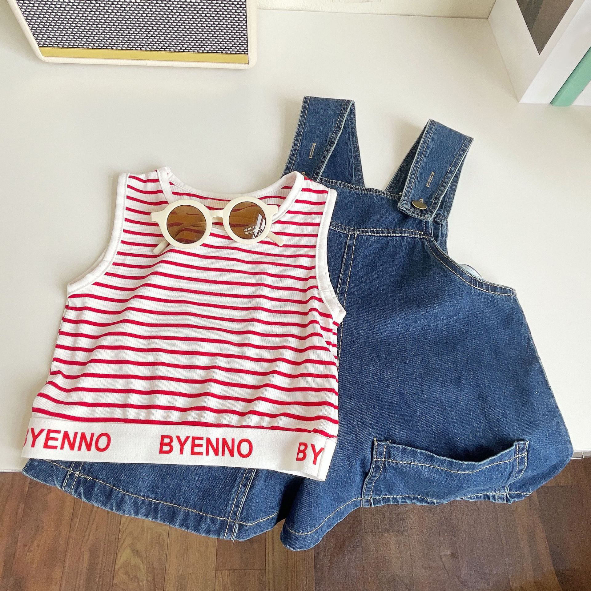 2025 Summer Baby Children Outfits 2pcs Top and Denim Overalls