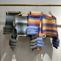 Femmes 2025 fourrure de renard décoration pull coloré ensembles femmes 2 pièces pour l'automne et le printemps