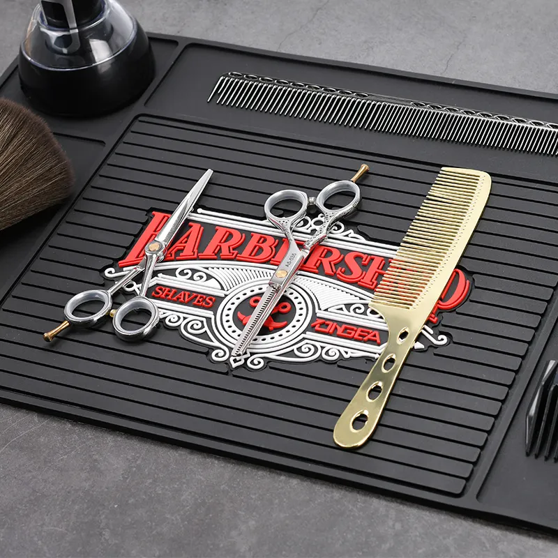 Custom Barbershop Work Station Black Heat Resistant Anti-slip Mat For Barber