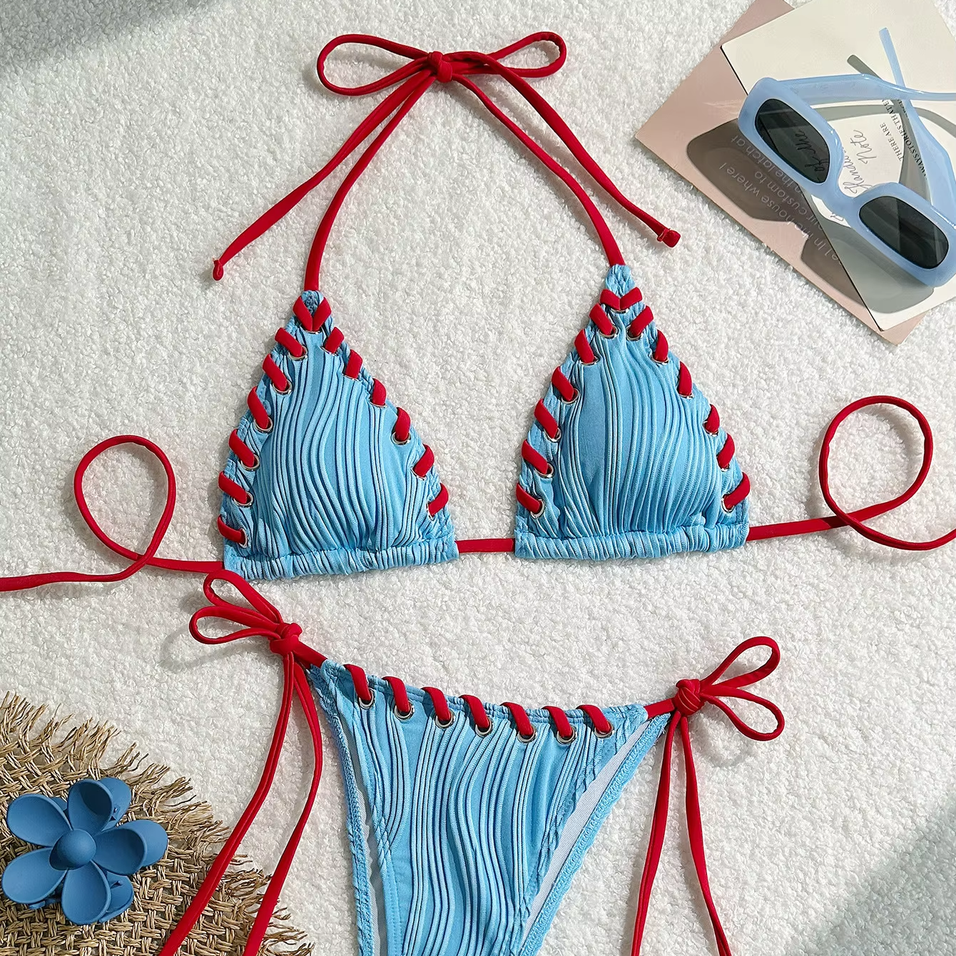 2025 New Women's Sexy Swimwear Gradient Pattern Female Swimsuit High Waist  Bottom Sustainable 3-Piece Bikini Set Beachwear