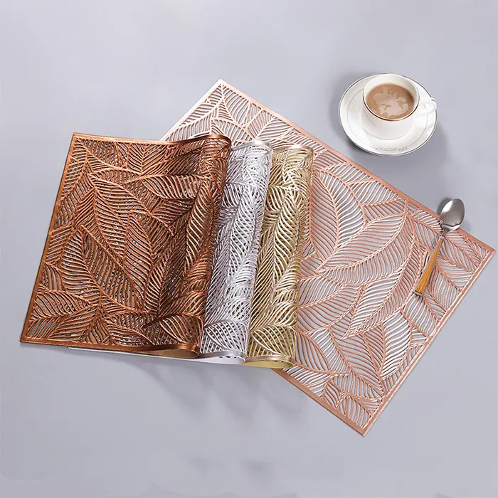 Rose Gold Silver Leaf hot stamping placemat PVC Cup Coffee Table Mats Kitchen Hotel Christmas Home Decor