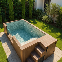 Piscine de luxe personnalisée en conteneur maritime de 20 pieds, rectangulaire, en FRP et fibre de verre, pour terrasse extérieure, jardin ou maison en bois
