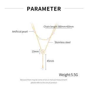 Fashon Mujeres Collar en capas Acero inoxidable Doble capa Perlas largas Cuelga Collar de diseño de flores - Product Image 6