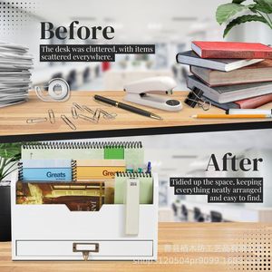 Wooden Envelope Storage Box Multi Layer Document Organizer Drawer Style Office <b>Desktop</b> Storage White Rectangle Solid Color - Product Image 1