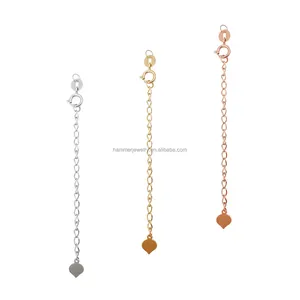 Vente en gros d'accessoires en or massif 14K chaîne de queue avec fermoirs à ressort chaîne d'extension d'étiquette de coeur pour collier bracelet