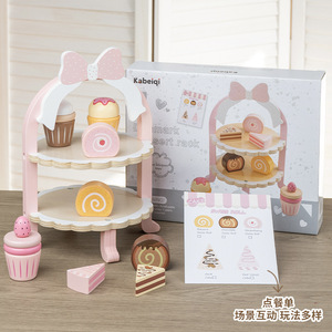 Wooden Pretend Afternoon Tea <b>Set</b> For Children Simulation Kitchen Toy With Cake Stand And <b>Teapot</b> 4-6 Years Old - Product Image 2