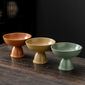 Cuencos de cerámica con pie alto, estilo Japandi, redondos, con soporte, para servir aperitivos, frutas y platos en fiestas. - Product Image 2