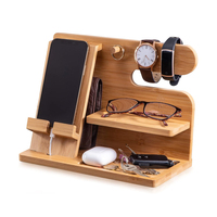 Tempat Dok telepon kayu bambu, dompet dudukan kunci Ash, pengatur jam tangan hadiah pria