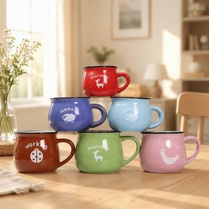 Caneca de Cerâmica Estilo Retrô Esmaltada 400ml 250ml 175ml, Caneca de Café de Porcelana com Bichinhos Fofos 14oz 10oz 6oz, Caneca Bojuda para Crianças - Product Image 2