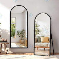 Miroir pleine longueur moderne à cadre en métal noir, verre trempé HD, à poser, à accrocher ou à appuyer, pour chambre, salon, entrée