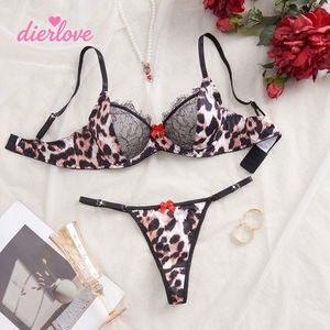 Conjunto de Lencería Sexy de Encaje con Lazo para Mujer Dierlove, Sujetador con Aros y Push-Up, Liga, 2 Piezas, Estampado de Leopardo - Product Image 4