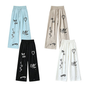 Pantalon décontracté pour femme à motif <span class=keywords><strong>graffiti</strong></span>, idéal pour l'été et la plage, coupe ample et élégante, doux et à jambes larges - Product Image 3