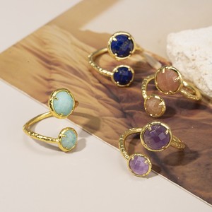 Zooying Délicat Gemstone Élégant <span class=keywords><strong>Anneau</strong></span> Personnalisé À Double Tête Pierre Naturelle Améthyste et <span class=keywords><strong>Lapis</strong></span> <span class=keywords><strong>Lazuli</strong></span> <span class=keywords><strong>Anneau</strong></span> Réglable - Product Image 1
